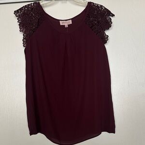 🆕Philosophy Lace-Shoulder Blouse in Deep Burgundy